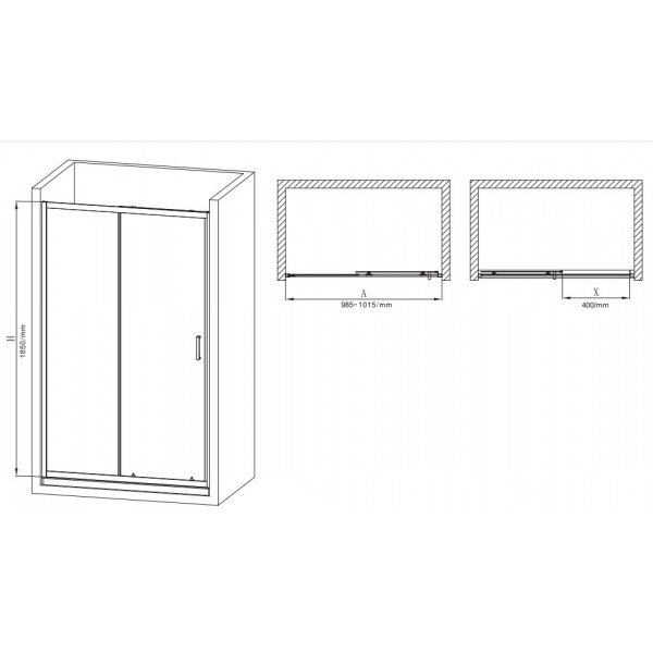 Двері в нішу Mixxus Premium DIVERSE SD01-100x185-TR Black прозоре скло 5мм (MI6876)