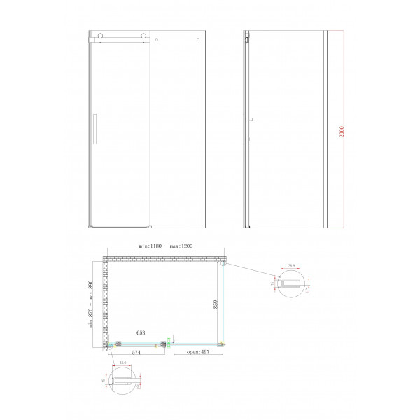Бічна стінка до кабіни Koer SR SW01-90x200-TR-01 прозоре скло Easy Clean 8мм, хром (KR5381)