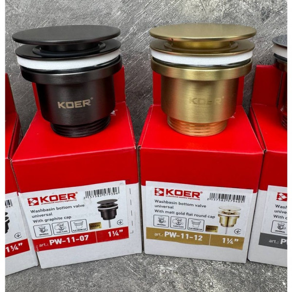 Донний клапан для раковини Koer PW-11-12 1 1/4''  універсальний (з/без перел) СLICK-СLACK (Колір зол.мат) (KR5794)