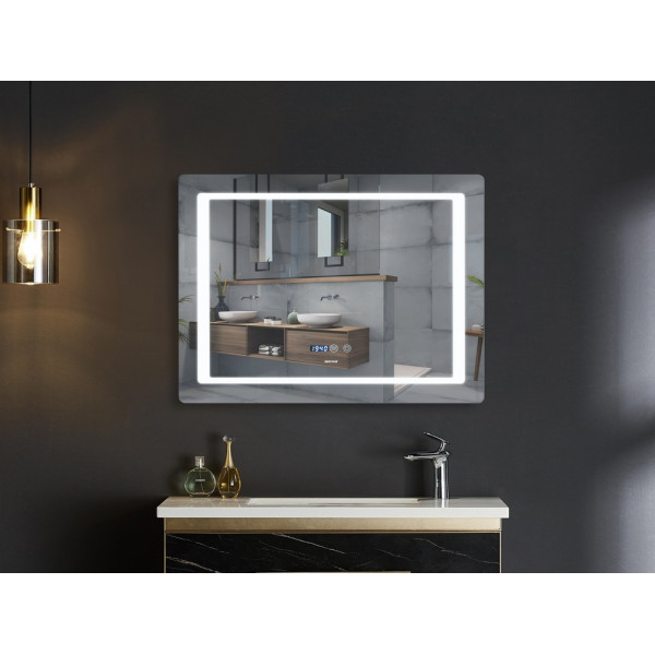 Дзеркало Mixxus STYLE MR03-90x70 з Led Touch, Anti-fog, димером, регулятором яскравості, годинником (MI6007)