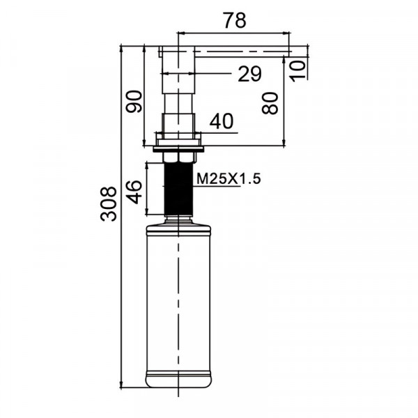 Дозатор для мийного засобу врізний Koer SDB-02-02 300 мл (колір нерж.сталі) (KR5629)