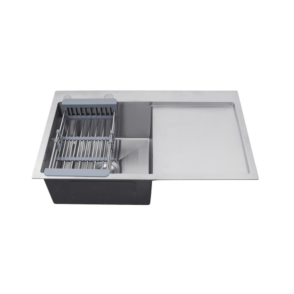 Комплект кухонна мийка Kroner Gebürstet-7849LHM + змішувач Edelstahl Klassisch-ESG03815BLK + дозатор Spender-016