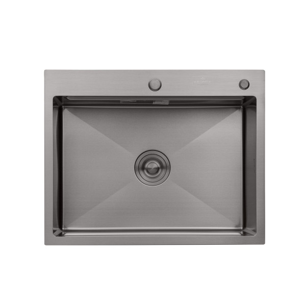 Комплект кухонна мийка Kroner Schwarze-6350HM PVD + змішувач Edelstahl Klassisch-PVD03817BLK + дозатор Spender-026