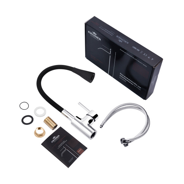 Комплект кухонна мийка Kroner Gebürstet-6350RHM + змішувач Küche-C031BLK + дозатор Spender-ECG049