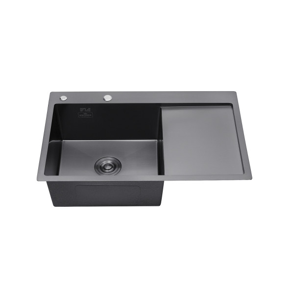 Комплект кухонна мийка Kroner Schwarze-7849LHM PVD + змішувач Edelstahl Klassisch-SCH035PVD + дозатор Spender-026
