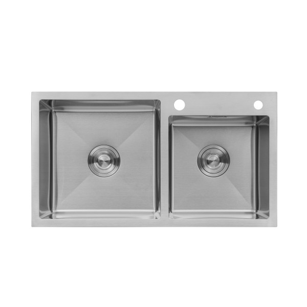 Комплект кухонна мийка Kroner Gebürstet-7843ZHM + змішувач Edelstahl Klassisch-ESG03817BLK + дозатор Spender-016