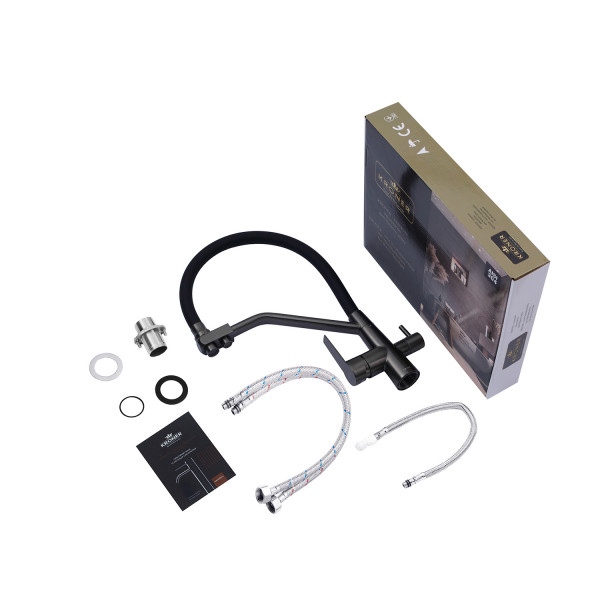 Комплект кухонна мийка Kroner Schwarze-6350HM PVD + змішувач Edelstahl Klassisch-PVD03817BLK + дозатор Spender-026