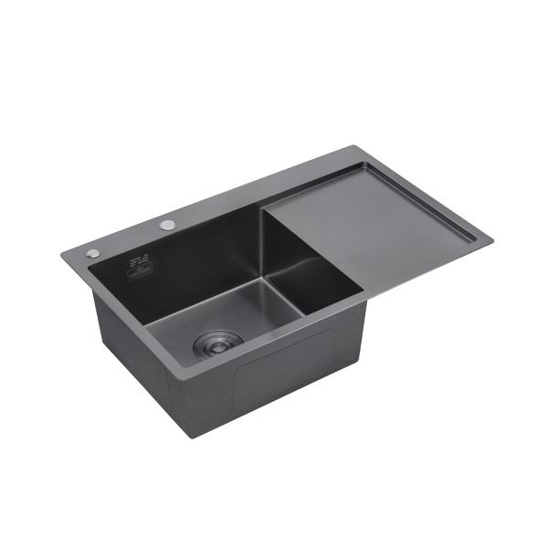 Комплект кухонна мийка Kroner Schwarze-7849LHM PVD + змішувач Edelstahl Klassisch-SCH035PVD + дозатор Spender-026