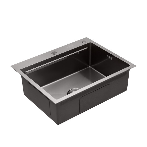 Комплект кухонна мийка Kroner Schwarze-6350HM PVD + змішувач Edelstahl Klassisch-PVD03817BLK + дозатор Spender-026