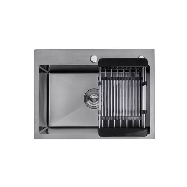 Комплект кухонна мийка Kroner Schwarze-5843HM PVD + змішувач Edelstahl Klassisch-SCH035PVD + дозатор Spender-026