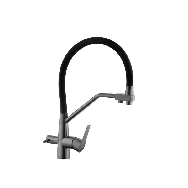 Комплект кухонна мийка Kroner Schwarze-6350HM PVD + змішувач Edelstahl Klassisch-PVD03817BLK + дозатор Spender-026