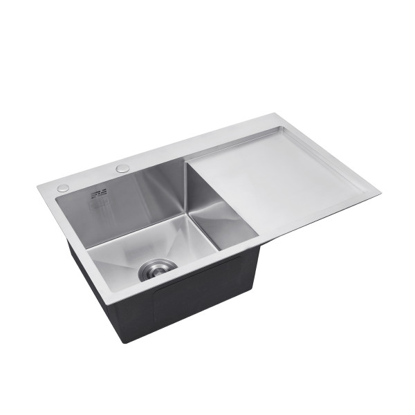 Комплект кухонна мийка Kroner Gebürstet-7849LHM + змішувач Edelstahl Klassisch-ESG03815BLK + дозатор Spender-016