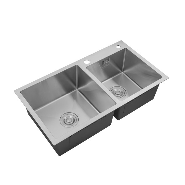 Комплект кухонна мийка Kroner Gebürstet-7843ZHM + змішувач Edelstahl Klassisch-ESG03817BLK + дозатор Spender-016