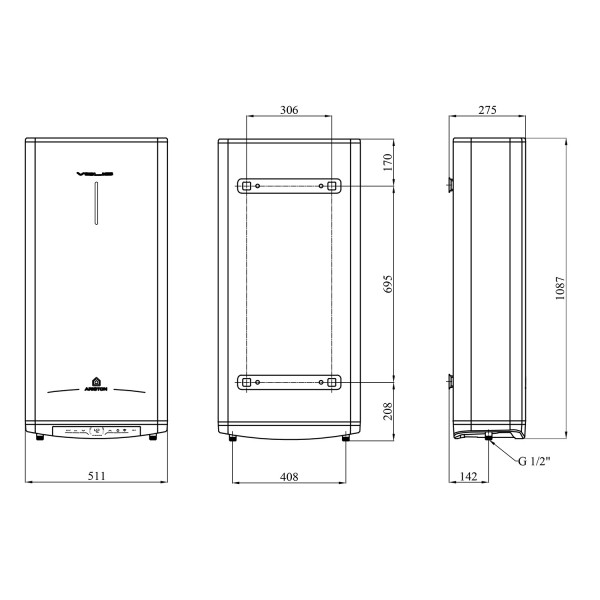 Водонагрівач Ariston VELIS PRO DRY WIFI 80 EU з сухим ТЕНом 3100909
