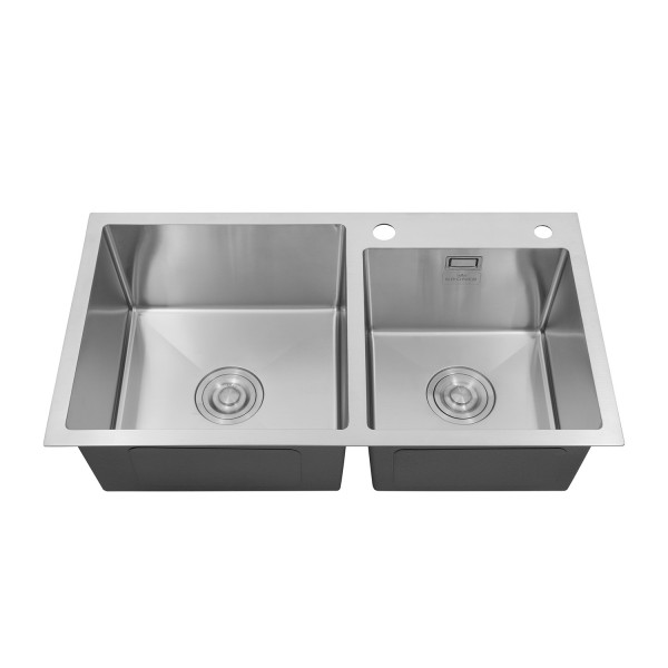 Комплект кухонна мийка Kroner Gebürstet-7843ZHM + змішувач Edelstahl Klassisch-ESG03817BLK + дозатор Spender-016