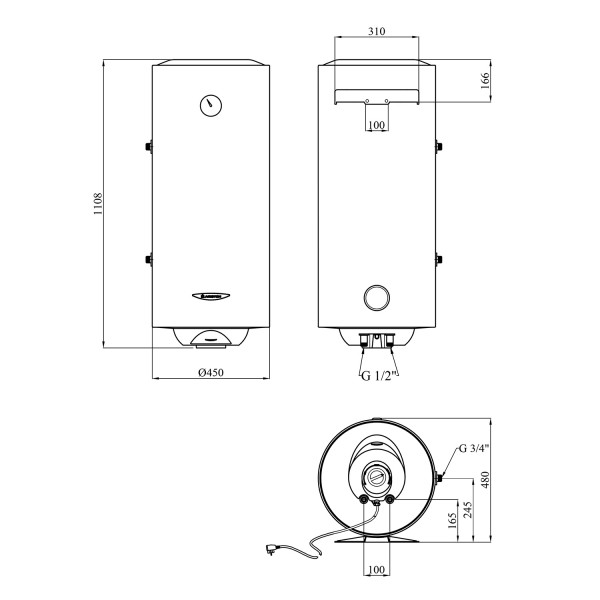 Водонагрівач Ariston PRO1 R 120 VTS EVO EU  з мокрим ТЕНом 3060649