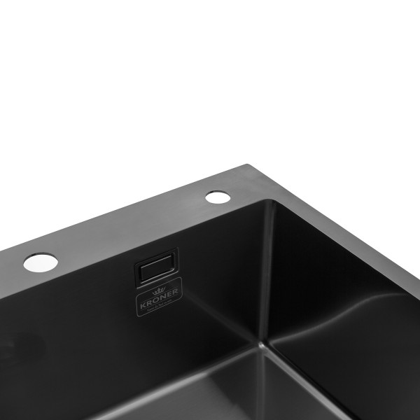 Комплект кухонна мийка Kroner Schwarze-6050HM PVD + змішувач Ersel-GRP03393BLK + дозатор Spender-026