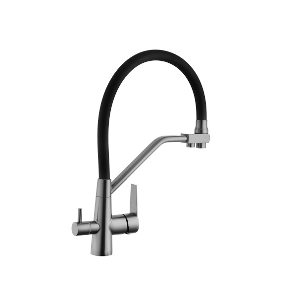 Комплект кухонна мийка Kroner Schwarze-6350HM PVD + змішувач Edelstahl Klassisch-PVD03817BLK + дозатор Spender-026