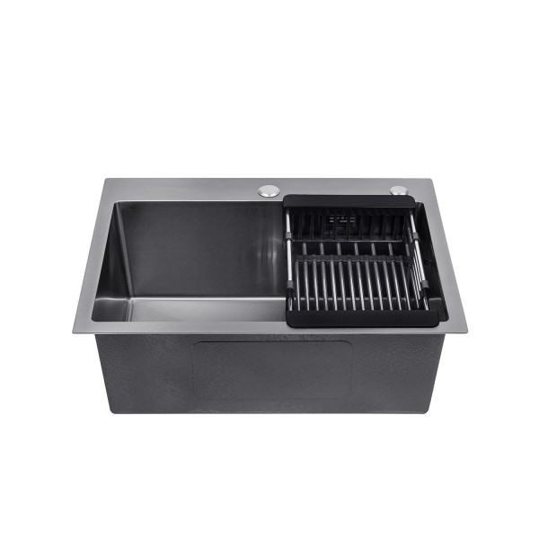 Комплект кухонна мийка Kroner Schwarze-5843HM PVD + змішувач Edelstahl Klassisch-SCH035PVD + дозатор Spender-026