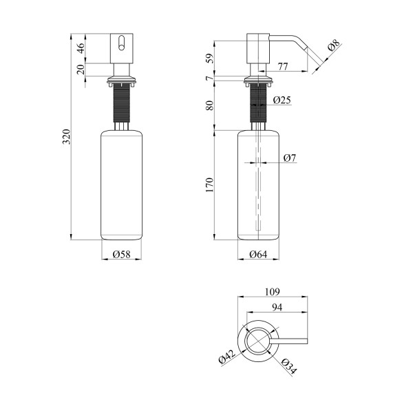 Комплект кухонна мийка Kroner Gebürstet-6350RHM + змішувач Küche-C031BLK + дозатор Spender-ECG049