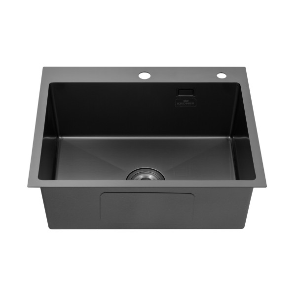 Комплект кухонна мийка Kroner Schwarze-6050HM PVD + змішувач Ersel-GRP03393BLK + дозатор Spender-026