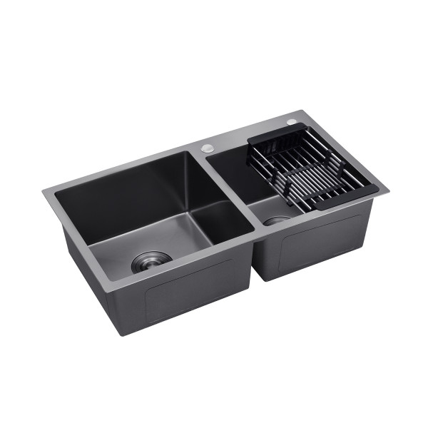 Комплект кухонна мийка Kroner Schwarze-7843ZHM PVD + змішувач Edelstahl Klassisch-PVD03817BLK + дозатор Spender-026
