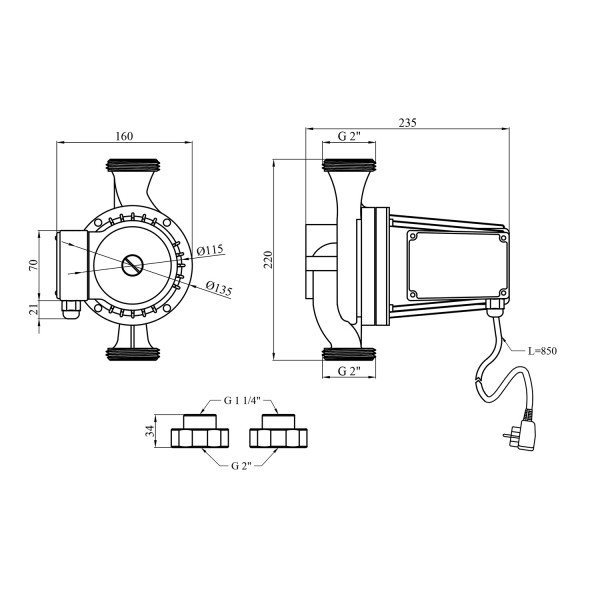 Насос циркуляційний Forwater GPD 32/12-220 з гайками (Grundfos)