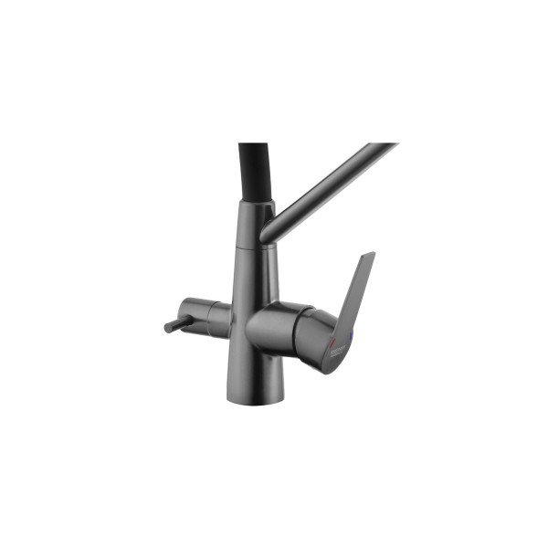 Комплект кухонна мийка Kroner Schwarze-6350HM PVD + змішувач Edelstahl Klassisch-PVD03817BLK + дозатор Spender-026