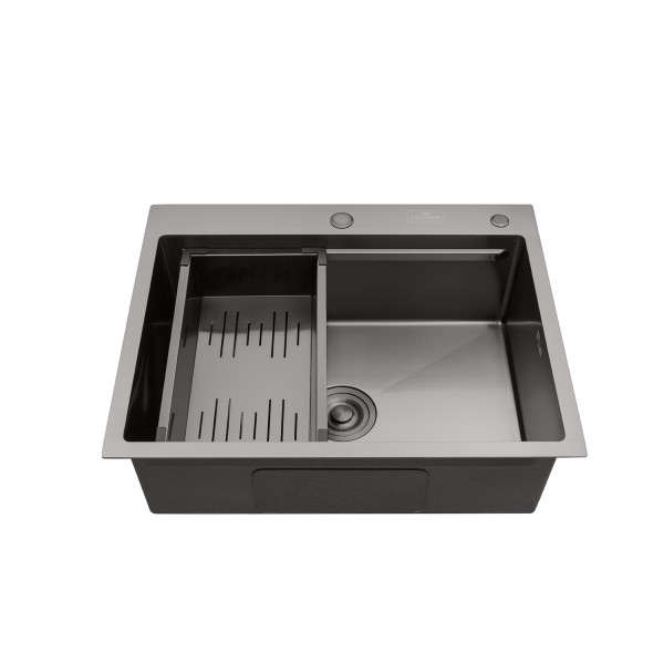 Комплект кухонна мийка Kroner Schwarze-6350HM PVD + змішувач Edelstahl Klassisch-PVD03817BLK + дозатор Spender-026