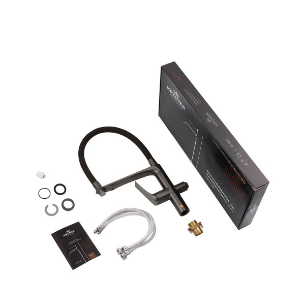 Комплект кухонна мийка Kroner Schwarze-6350HM PVD + змішувач Graz-GRP03815 + дозатор Spender-SCH049