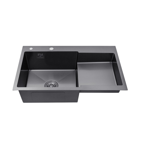 Комплект кухонна мийка Kroner Schwarze-7848LHM PVD + змішувач Edelstahl Klassisch-SCH035PVD + дозатор Spender-SCH049