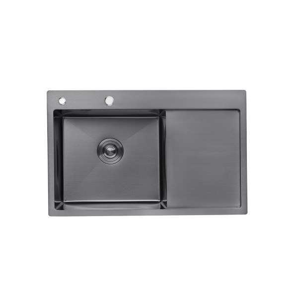 Комплект кухонна мийка Kroner Schwarze-7849LHM PVD + змішувач Edelstahl Klassisch-SCH035PVD + дозатор Spender-026