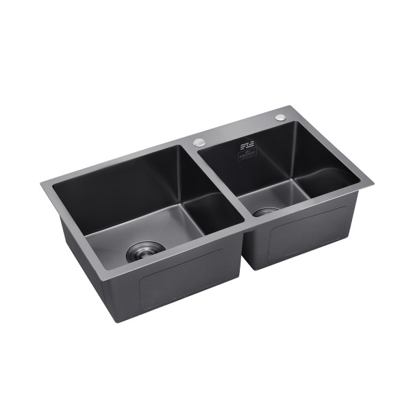 Комплект кухонна мийка Kroner Schwarze-7843ZHM PVD + змішувач Edelstahl Klassisch-PVD03817BLK + дозатор Spender-026