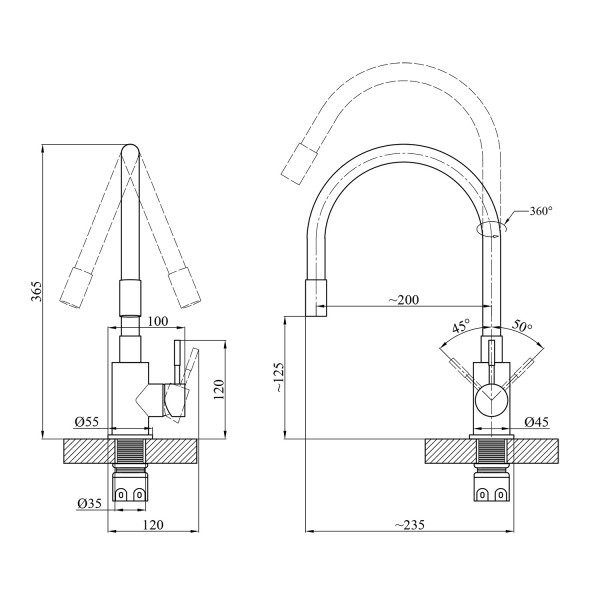 Змішувач для кухні з гнучким виливом Agua Acero - INOX035NS-1