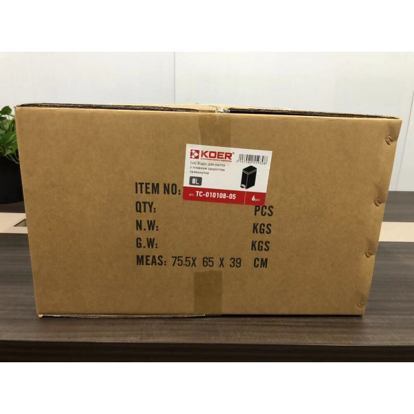Відро для сміття з плавним закриттям прямокутне KOER TC-010108-05 8 л (колір чорний) (KR5593)