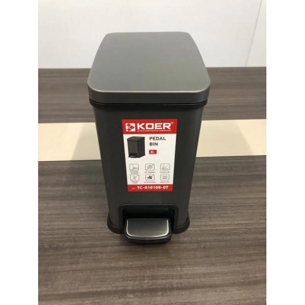 Відро для сміття з плавним закриттям прямокутне KOER TC-010108-07 8 л (колір графіт) (KR5591)