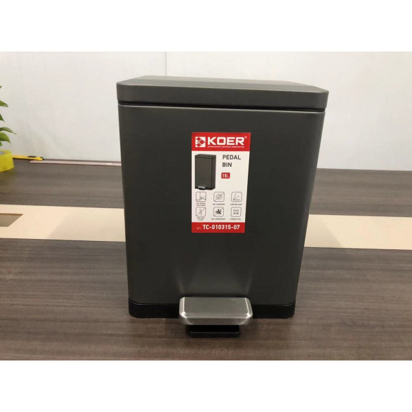 Відро для сміття з плавним закриттям прямокутне KOER TC-010315-07 15 л (колір графіт) (KR5604)
