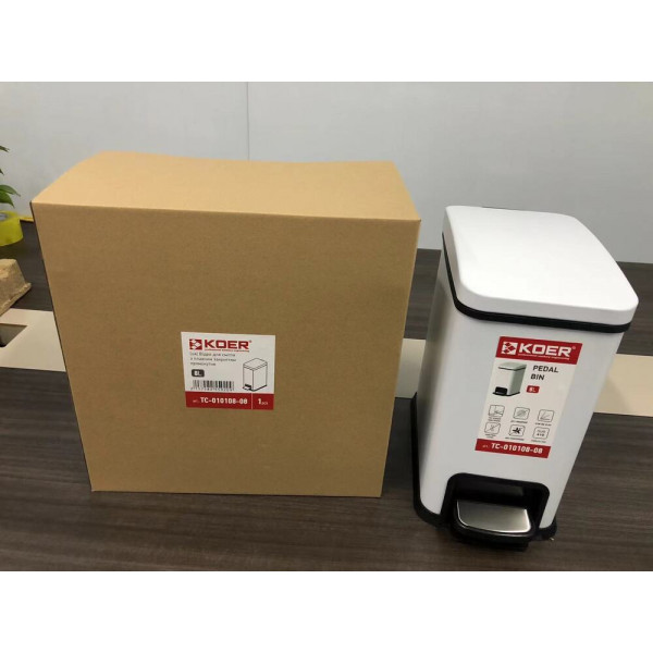 Відро для сміття з плавним закриттям прямокутне KOER TC-010108-08 8 л (колір білий) (KR5592)