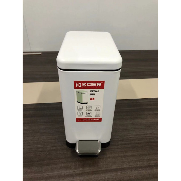 Відро для сміття з плавним закриттям прямокутне KOER TC-010210-08 10 л (колір білий) (KR5598)