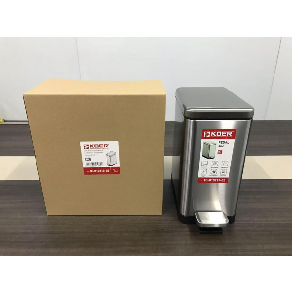 Відро для сміття з плавним закриттям прямокутне KOER TC-010210-02 10 л (колір нержавійка) (KR5597)