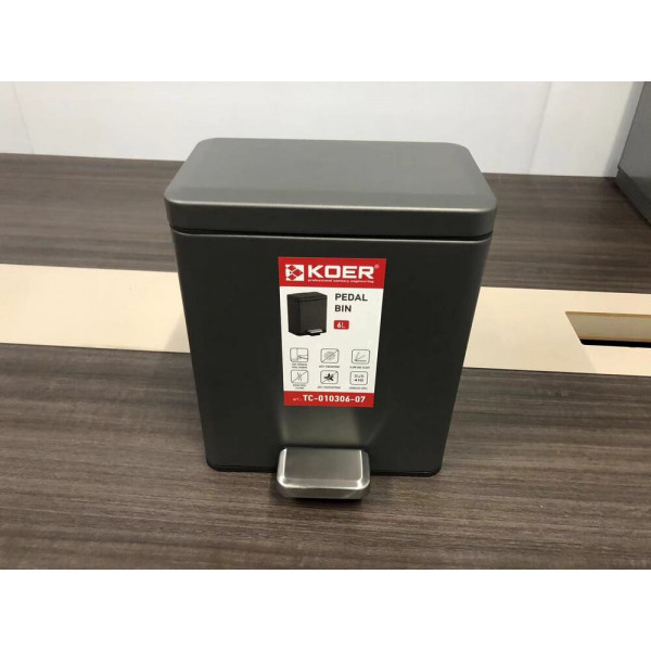 Відро для сміття з плавним закриттям прямокутне KOER TC-010306-07 6 л (колір графіт) (KR5602)