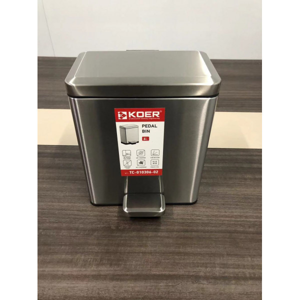 Відро для сміття з плавним закриттям прямокутне KOER TC-010306-02 6 л (колір нержавійка) (KR5600)