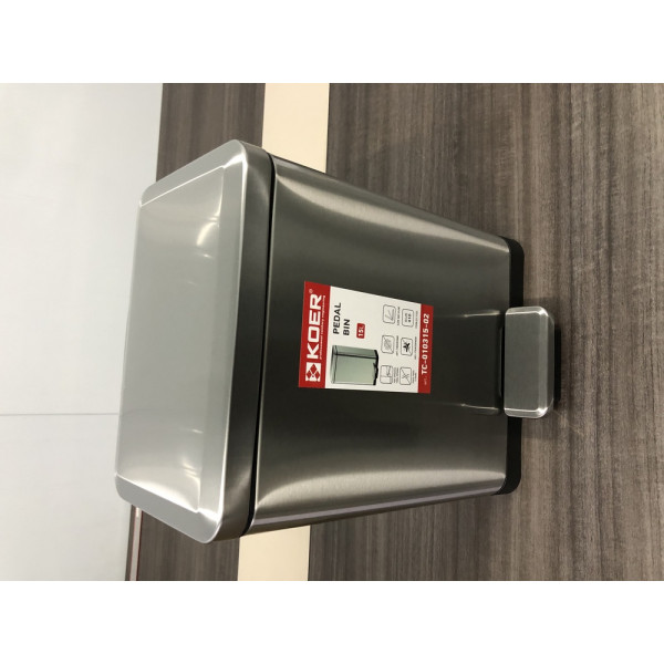 Відро для сміття з плавним закриттям прямокутне KOER TC-010315-02 15 л (колір нержавійка) (KR5603)