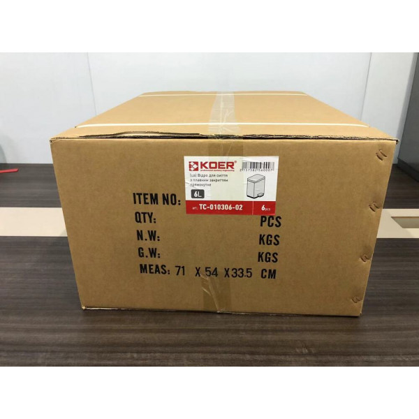 Відро для сміття з плавним закриттям прямокутне KOER TC-010306-02 6 л (колір нержавійка) (KR5600)