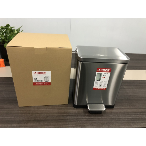 Відро для сміття з плавним закриттям прямокутне KOER TC-010315-02 15 л (колір нержавійка) (KR5603)