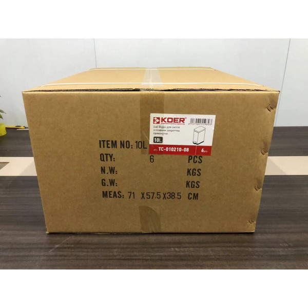 Відро для сміття з плавним закриттям прямокутне KOER TC-010210-08 10 л (колір білий) (KR5598)