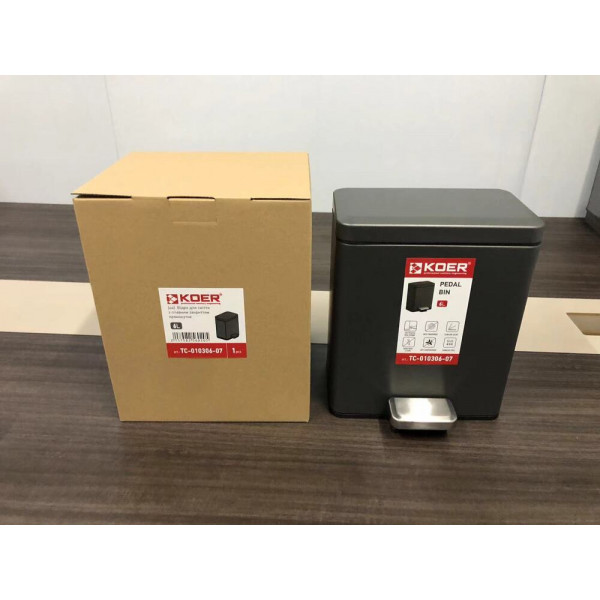 Відро для сміття з плавним закриттям прямокутне KOER TC-010306-07 6 л (колір графіт) (KR5602)