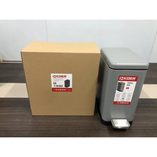 Відро для сміття з плавним закриттям прямокутне KOER TC-010210-07 10 л (колір сірий) (KR5599)
