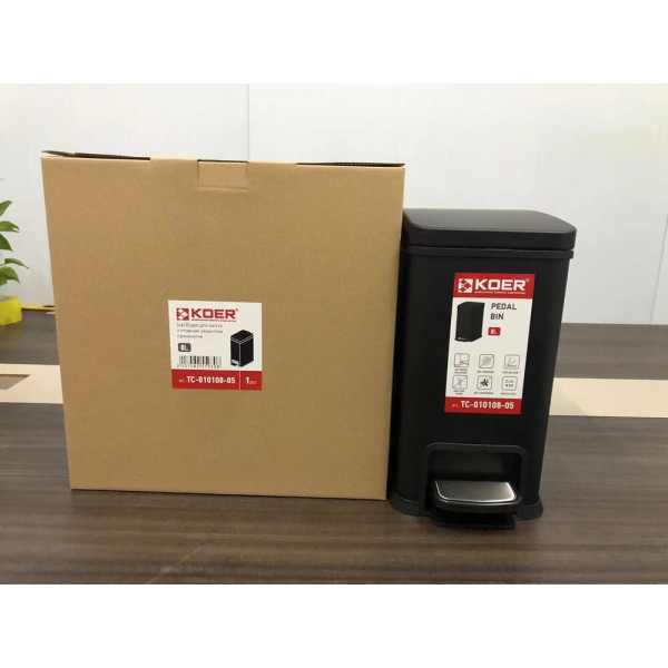 Відро для сміття з плавним закриттям прямокутне KOER TC-010108-05 8 л (колір чорний) (KR5593)