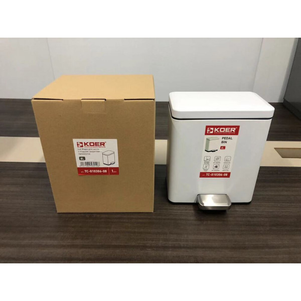 Відро для сміття з плавним закриттям прямокутне KOER TC-010306-08 6 л (колір білий) (KR5601)